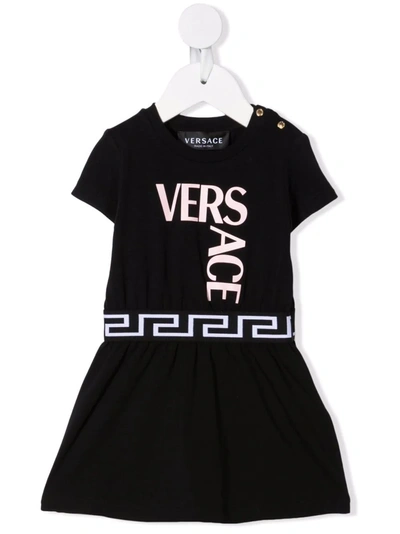 Shop Versace Greca-trim Logo-print T-shirt Dress In Black
