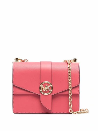 Shop Michael Kors Greenwich Small Saffiano Leather Shoulder Bag In Pink