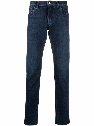 Shop Dolce & Gabbana Leopard-trim Slim-fit Jeans In Blau
