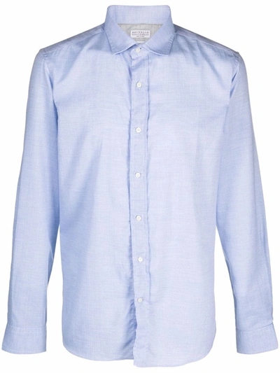 Shop Brunello Cucinelli Plain Chambray Shirt In Blau