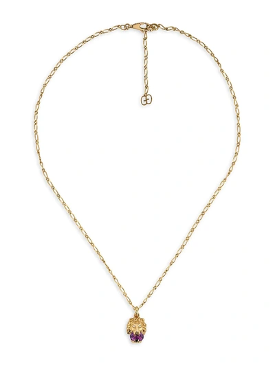 Shop Gucci Lionhead 18k Yellow Gold, Amethyst & Diamond Necklace
