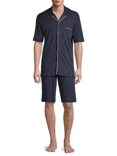 Shop Hanro Men's 2-piece Piped Trim Pajama Set In Black Iris
