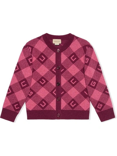 Shop Gucci Intarsia-check Logo Cardigan In Pink