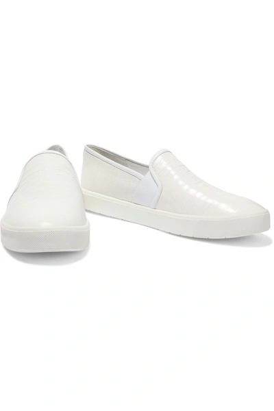 Shop Vince Blair Croc-effect Leather Slip-on Sneakers In Off-white