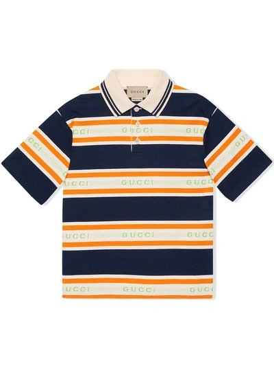 Shop Gucci Logo-stripe Polo Shirt In Blue