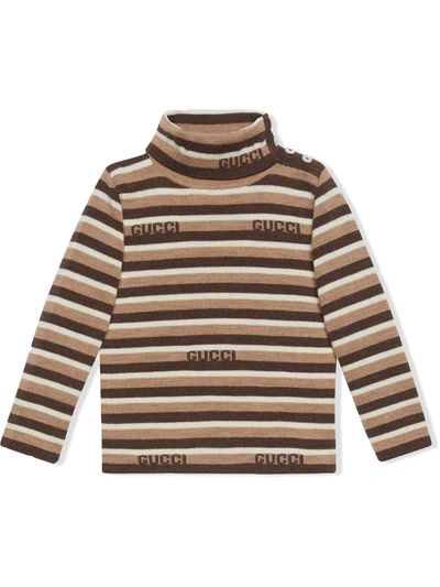 Shop Gucci Striped Roll Neck Jumper In Brown