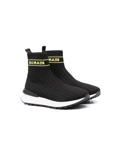 Shop Balmain Teen Logo Sock Sneakers In Black