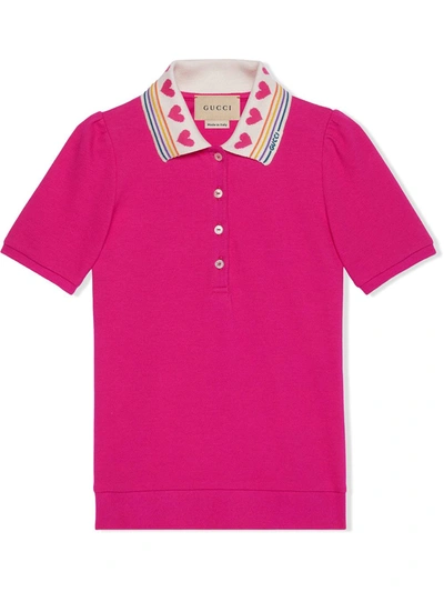 Shop Gucci Contrasting-collar Polo Shirt In Pink