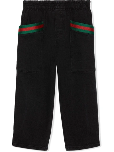 Shop Gucci Web Denim Track Trousers In Black