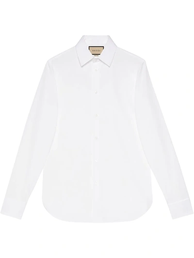 Shop Gucci Hidden-text Long-sleeve Shirt In White