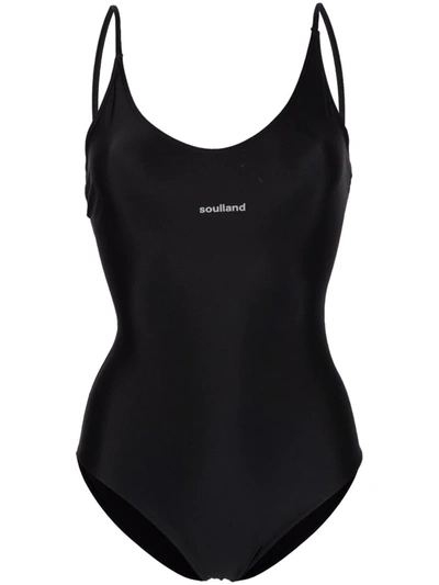 Shop Soulland Adel Logo-print Swimsuit In 黑色