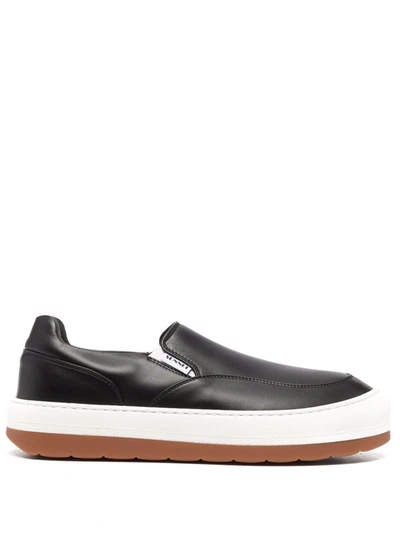 Shop Sunnei Panelled Slip-on Leather Sneakers In 黑色