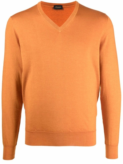 Shop Drumohr V-neck Cashmere-blend Jumper In 橘色
