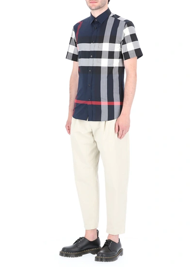 Shop Burberry Shirts Blue In Navy Ip Check