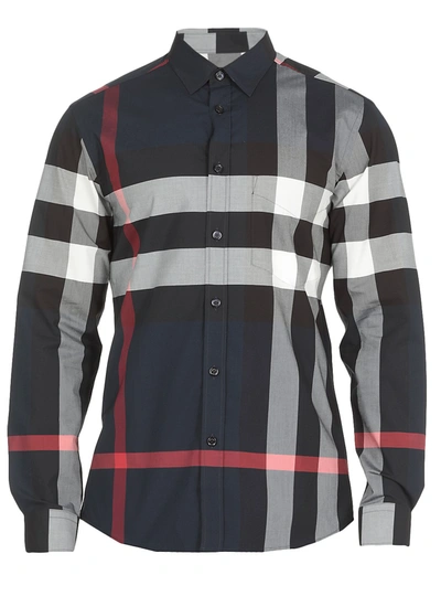 Shop Burberry Shirts Blue In Navy Ip Check