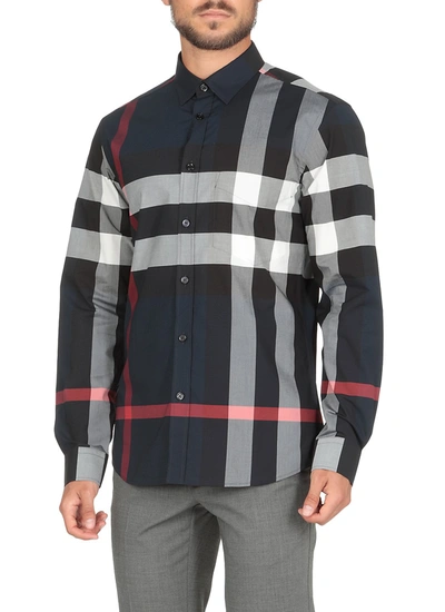 Shop Burberry Shirts Blue In Navy Ip Check