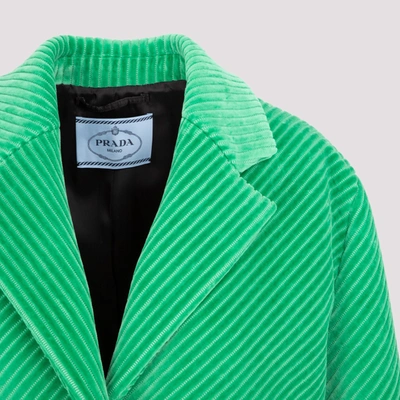 Shop Prada Cotton Single Breasted Coat In Green