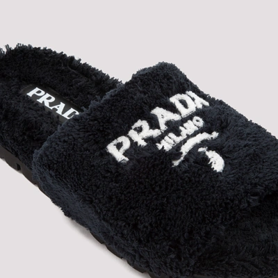 Shop Prada Terry Cloth Slides Shoes In Black