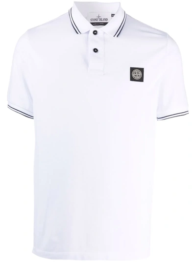 Shop Stone Island Compass Contrast-trim Polo Shirt In Weiss