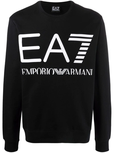 Shop Ea7 Logo-print Cotton Sweatshirt In Schwarz