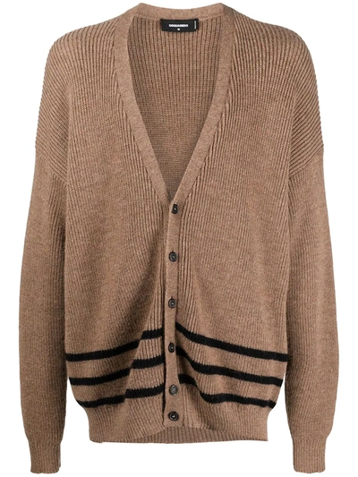 Shop Dsquared2 Stripe-trim Rib-knit Cardigan In Brown