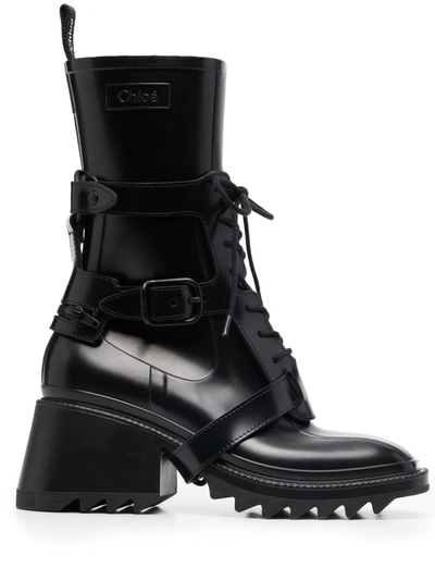 Shop Chloé Betty Harnessed Rain Boots In Black