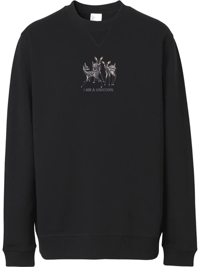 Shop Burberry Deer-embroidered Cotton Sweatshirt In Black