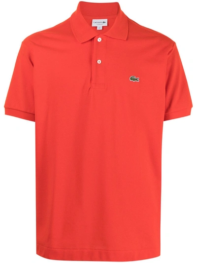 Lacoste Logo-embroidered Short-sleeved Cotton-piqué Polo Shirt In Red
