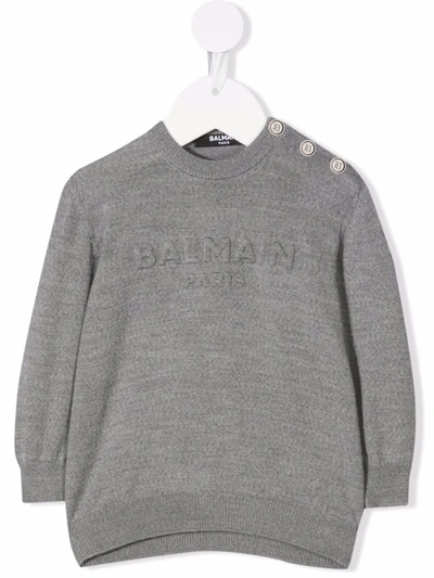 Shop Balmain Logo-embossed Wool Jumper In Grey