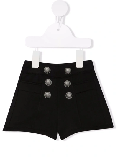 Shop Balmain Embossed-button Cotton Shorts In Black