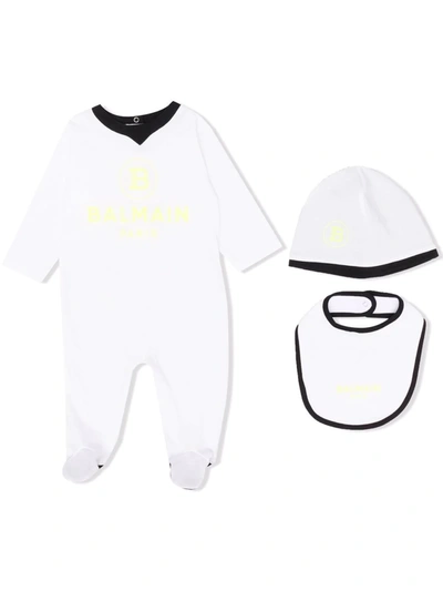 Shop Balmain Logo-print Babygrow Set In White