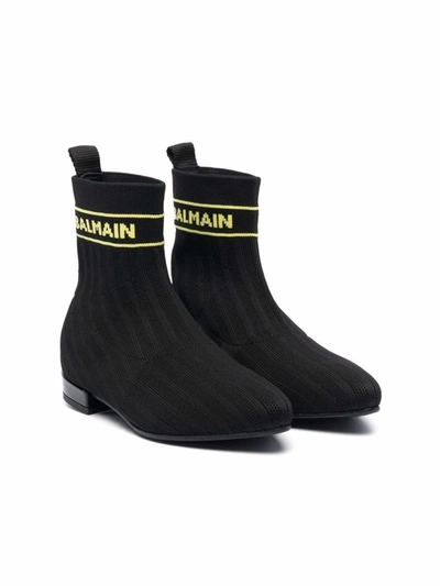 Shop Balmain Logo-sock Boots In Black