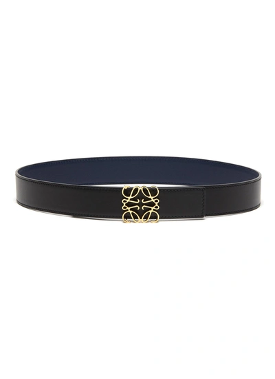 Shop Loewe Reversible Anagram Buckle Calfskin Leather Belt In Black,blue