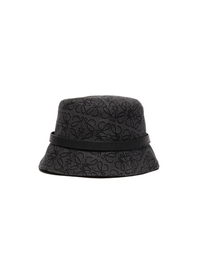 Shop Loewe Anagram Jacquard Leather Band Bucket Hat In Black
