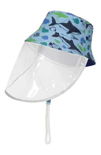 Shop Andy & Evan Reversible Shark Print Bucket Hat With Removable Shield In Light Blue Shark