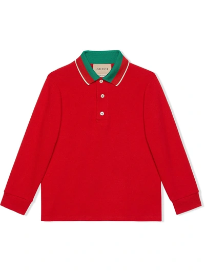 Shop Gucci Long-sleeve Polo Shirt In Red