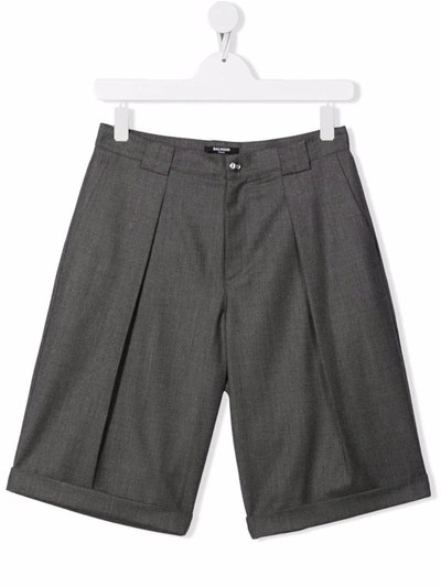 Shop Balmain Pleated-waist Shorts In Grey