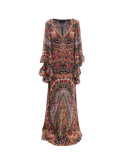 Shop Etro Long Dress In Multicolor