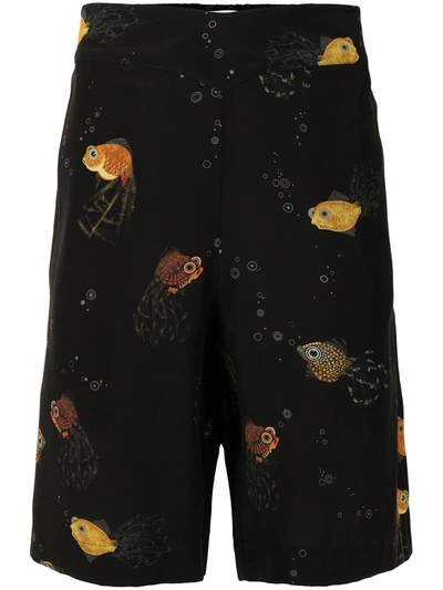 Shop Lanvin Fish-print Tailored Shorts In Schwarz
