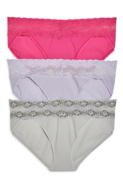 Shop Natori Bliss Perfection 3-pack Bikini Briefs In Iris/ Rosebloom/ Mink