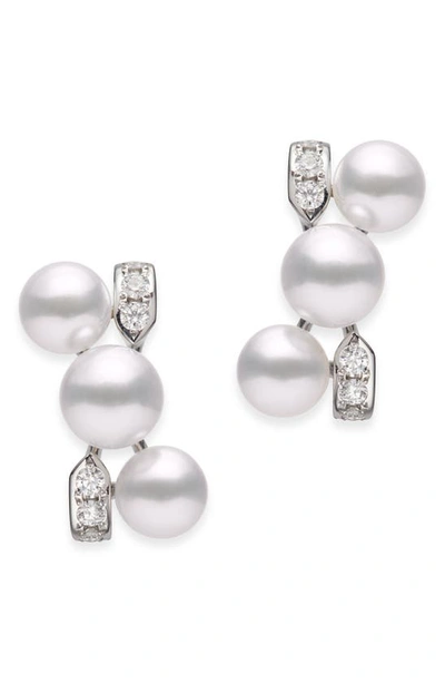 Shop Mikimoto Cluster Cultured Pearl Earrings In White Gold/ Diamond
