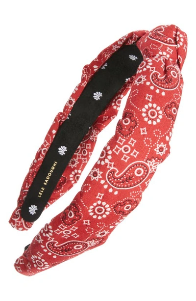 Shop Lele Sadoughi Bandana Print Knotted Headband In Red