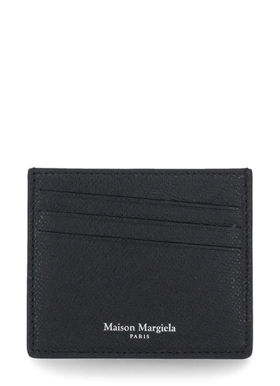 Shop Maison Margiela Pebbled Leather Card Holder In Black