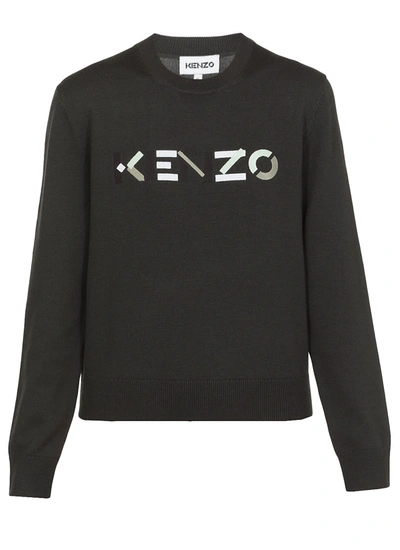 Shop Kenzo Logo Sweater In Stone Grey