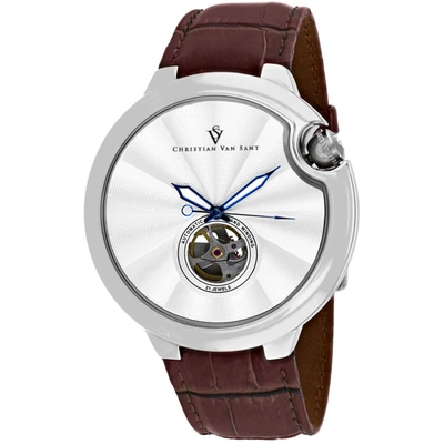 Shop Christian Van Sant Cyclone Automatic Silver Dial Men's Watch Cv0141 In Blue / Brown / Silver