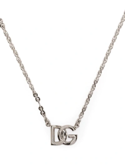 Shop Dolce & Gabbana Logo-plaque Chain Necklace In Silber