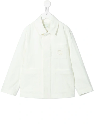 Shop Fendi Logo-embroidered Linen Shirt In White