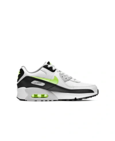 Shop Nike Big Boys Air Max 90 Leather Running Casual Sneakers From Finish Line In White, Hot Lime, Black