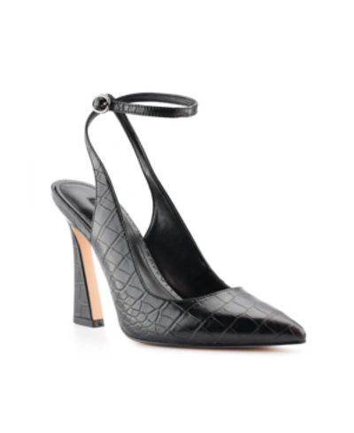 Shop Nine West Women's Tabita Tapered Heel Pointy Toe Dress Pumps Women's Shoes In Black Croco