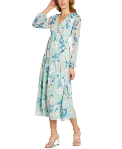 Shop Adrianna Papell Floral-print Midi Dress In Mint Floral